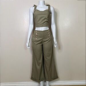 Olive high waist straight leg sailor pants and tank top set